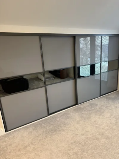 Modern Sliding Wardrobe with Sleek Grey Finish — image 4