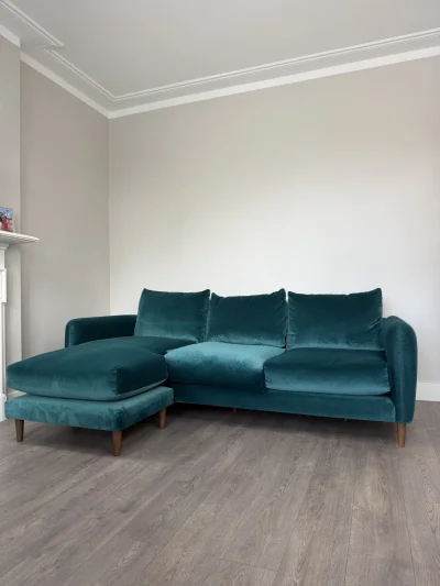 Teal Loaf Feather Down L-Shape Sofa – Excellent Condition — image 4