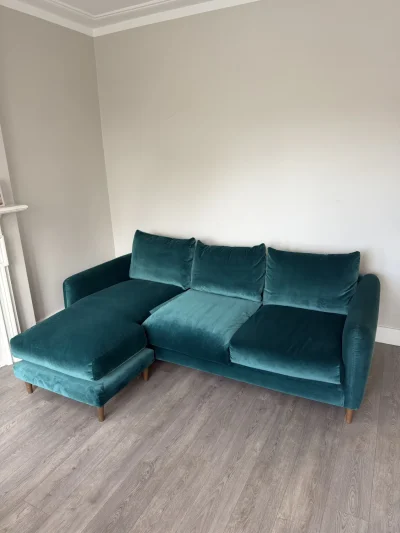 Teal Loaf Feather Down L-Shape Sofa – Excellent Condition