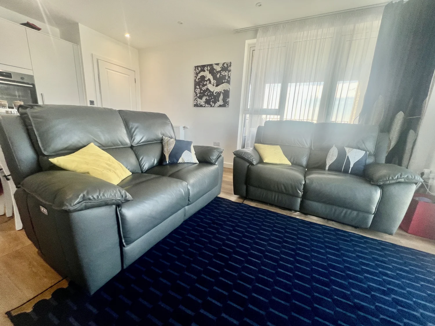 Two 2 Seater Electric Recliner Leather Sofa