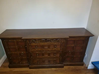 Vintage Carved Wooden Sideboard with Decorative Hardware