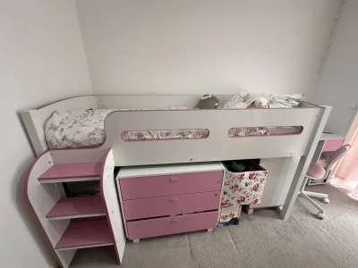 Kids Mid Sleeper Bed – Pink & White — image 2