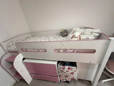 Kids Mid Sleeper Bed – Pink & White