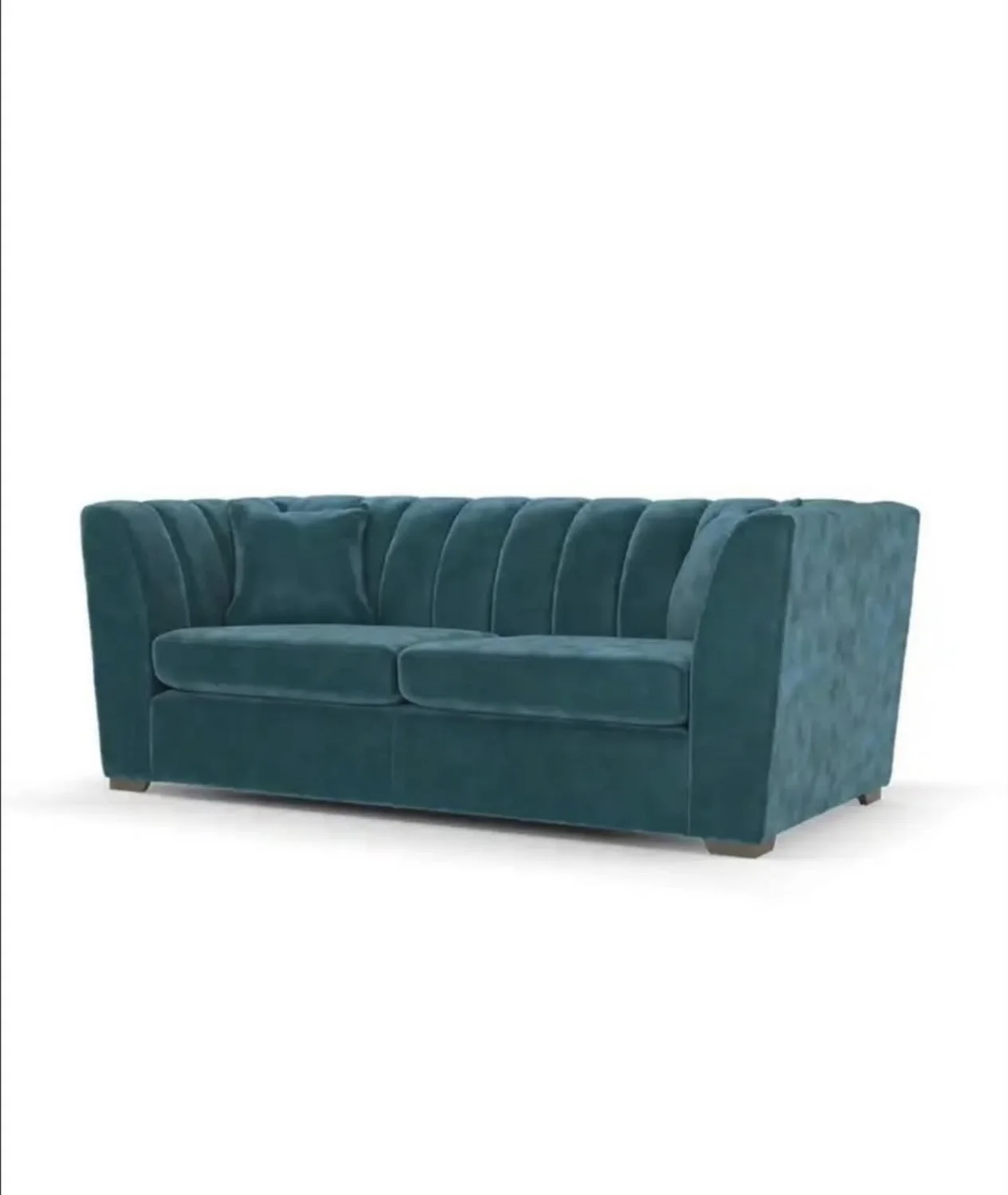 Teal velvet sofa and pouffe