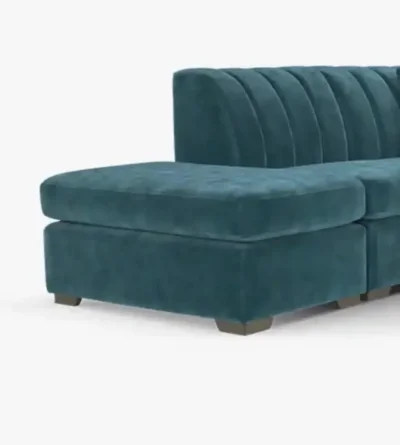 Teal velvet sofa and pouffe — image 2