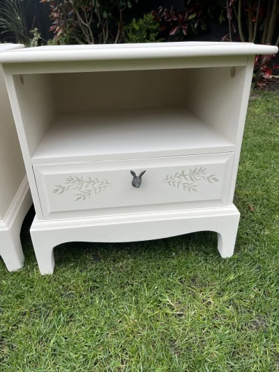 Charming Modernised Stag Bedside Units with Rabbit Handle and Leaf Design — image 2