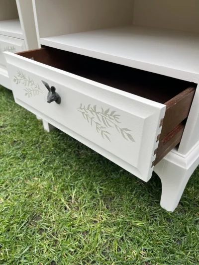 Charming Modernised Stag Bedside Units with Rabbit Handle and Leaf Design — image 4