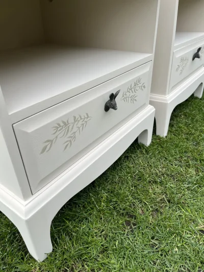 Charming Modernised Stag Bedside Units with Rabbit Handle and Leaf Design — image 7