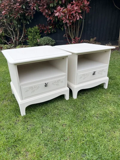 Charming Modernised Stag Bedside Units with Rabbit Handle and Leaf Design — image 8