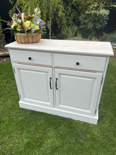 Charming Modern White Sideboard with Natural Wood Top — image 8