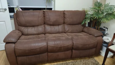 Microsuede Recliner Sofa and Footstool — image 2