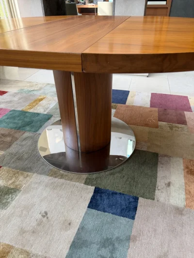 Curva Round Walnut Extending Dining Table & 4 Calligaris New York Dining Chairs.  Chairs could be sold separately — image 4