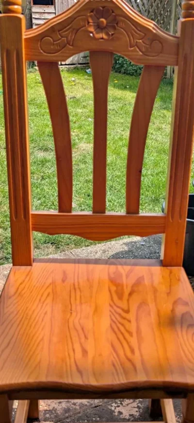 Set of 6 vintage wooden dining chairs with decorative — image 2