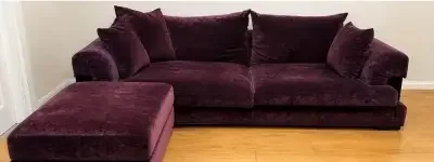 Raft Manhattan Purple Velvet Sofa with Matching Footstool