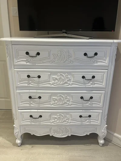 French antique style Rococo chest of drawers in white on Furnish Well