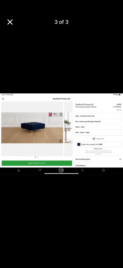 NEXT Royal Blue Velvet Footstool with storage on casters. — image 3