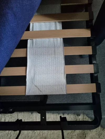 Blue futon sofabed with cushions — image 3