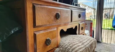 Antique Edwardian-Style Wooden Dressing Table with Mirror, Drawers and Stool — image 2