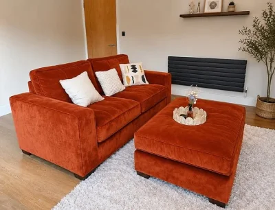 Burnt Orange Arden 3x Seater Sofa With Footstool , Burnt Orange House Plush Fabric on Furnish Well