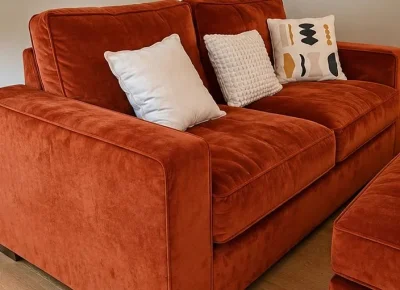 Burnt Orange Arden 3x Seater Sofa With Footstool , Burnt Orange House Plush Fabric — image 2