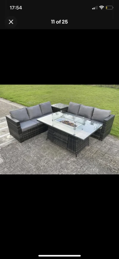 New Rattan garden fire pit table set on Furnish Well