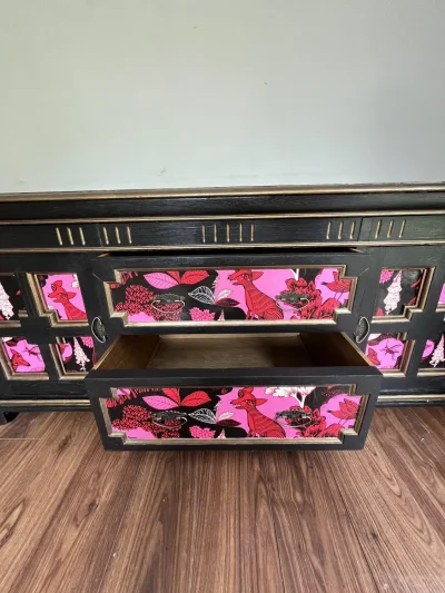 Vintage black storage cabinet with decorative panels — image 6