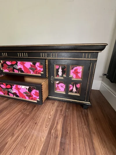 Vintage black storage cabinet with decorative panels — image 7