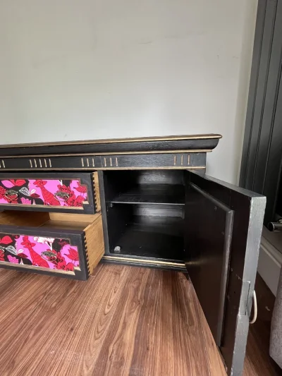 Vintage black storage cabinet with decorative panels — image 9