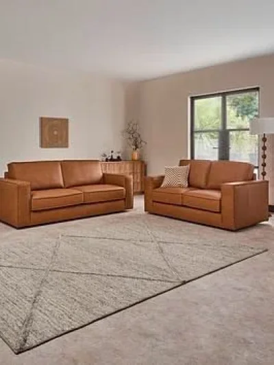 Atalia 3 + 2 Seater Leather Sofa Set 3 & 2 seater tan leather sofa ~ leather sofa brown — image 2