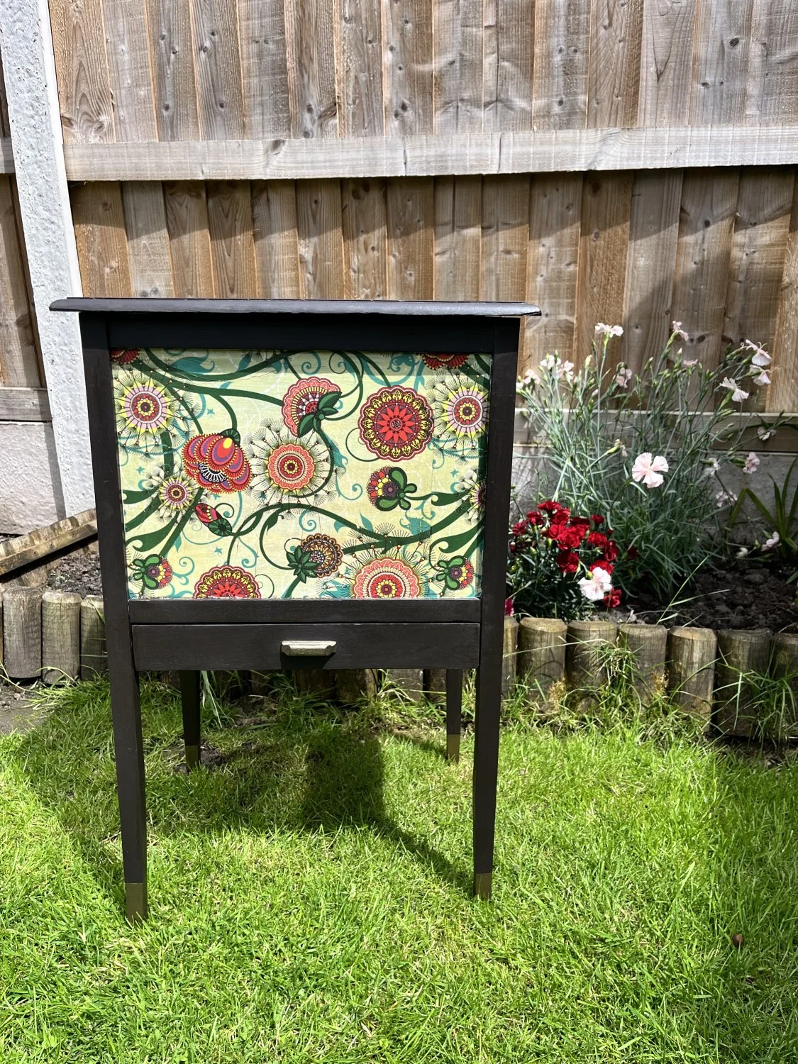 Boho Floral Painted Side Table • Upcycled Furniture • Colourful Accent Table • Hand Painted Drawer • Eclectic Home Decor