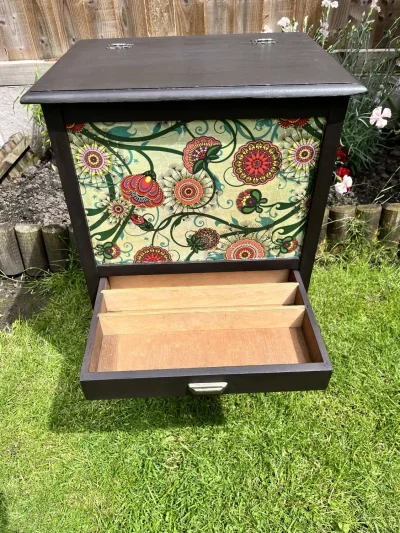 Boho Floral Painted Side Table • Upcycled Furniture • Colourful Accent Table • Hand Painted Drawer • Eclectic Home Decor — image 6