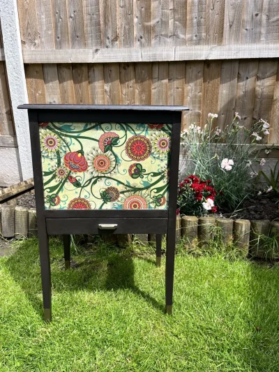 Boho Floral Painted Side Table • Upcycled Furniture • Colourful Accent Table • Hand Painted Drawer • Eclectic Home Decor on Furnish Well