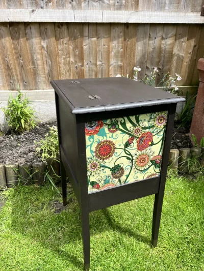 Boho Floral Painted Side Table • Upcycled Furniture • Colourful Accent Table • Hand Painted Drawer • Eclectic Home Decor — image 3