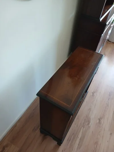 Vintage wooden console table with two drawers and open shelf — image 4