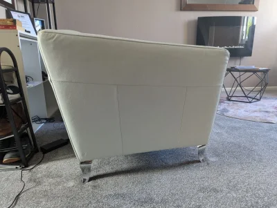 Pair of modern white leather armchairs with chrome legs — image 2
