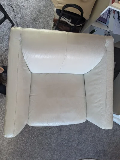 Pair of modern white leather armchairs with chrome legs — image 3