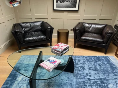 2 Halo Groucho Leather Armchair, Black on Furnish Well