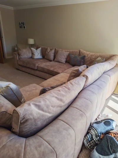 Large modern corner sofa in soft beige upholstery — image 2