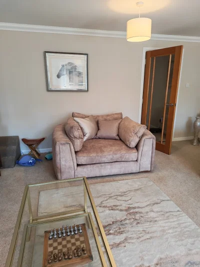 Large modern corner sofa in soft beige upholstery — image 3