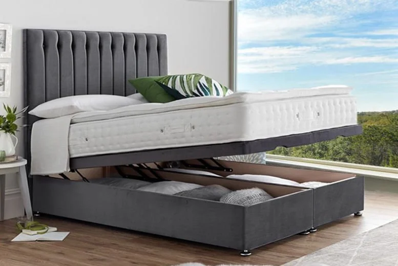 Double size divan ottoman bed frame with ottoman gas lift up storage