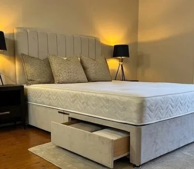 4ft6/Double size Bed with Mattress ¬ Cream-beige bed in Excellent Condition ! — image 3