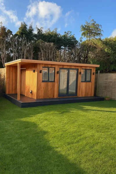 Modern garden office with wood cladding and large windows — image 5