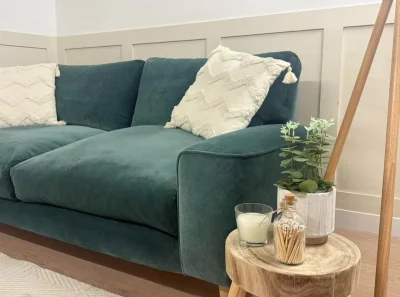 Teal/Blue Comfy 2/3 Seater Sofa in Linen Fabric, Dual Arm Sofa with Heat Resistant Seats !! — image 4