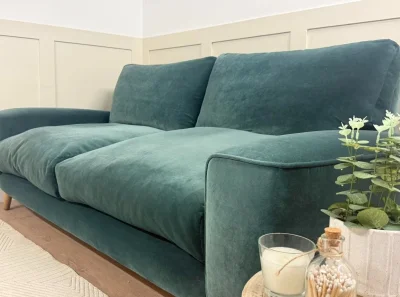 Teal/Blue Comfy 2/3 Seater Sofa in Linen Fabric, Dual Arm Sofa with Heat Resistant Seats !! — image 5