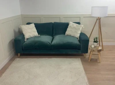 Teal/Blue Comfy 2/3 Seater Sofa in Linen Fabric, Dual Arm Sofa with Heat Resistant Seats !! — image 2