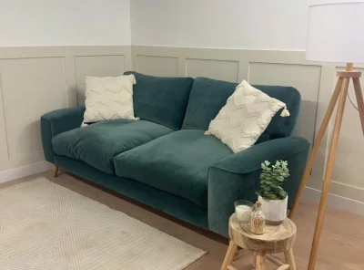 Teal/Blue Comfy 2/3 Seater Sofa in Linen Fabric, Dual Arm Sofa with Heat Resistant Seats !! — image 7