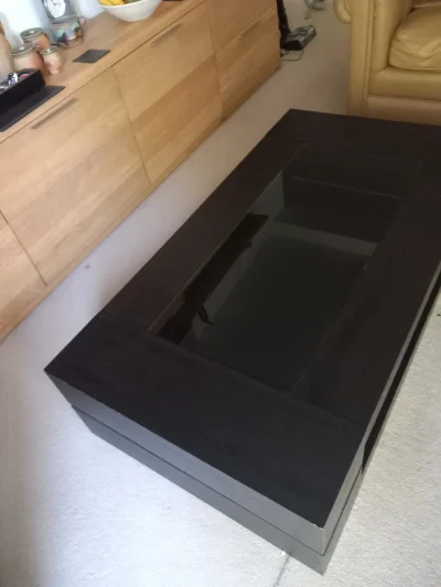 Large black rectangular coffee table with glass inset — image 2
