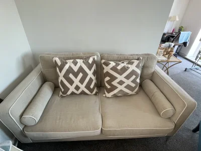 2-Seater Sofa with Contrast Piping, Bolster Cushions & Chrome Legs