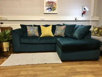 Modern Plush Velvet Olive Green 4x Seater Corner Comfy Sofa on Furnish Well