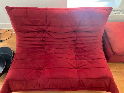 Authentic Ligne Roset Togo 2-Seater Sofa & 2 Footstools – Burnt Orange Alcantara — image 7